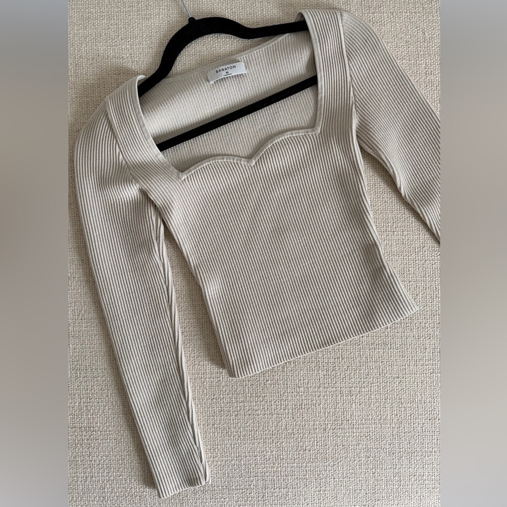 Aritzia Cream Ribbed Long Sleeve Top